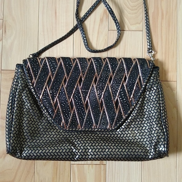 😊 Vintage Bags by Pinky shoulder bag black and gold - Picture 2 of 7